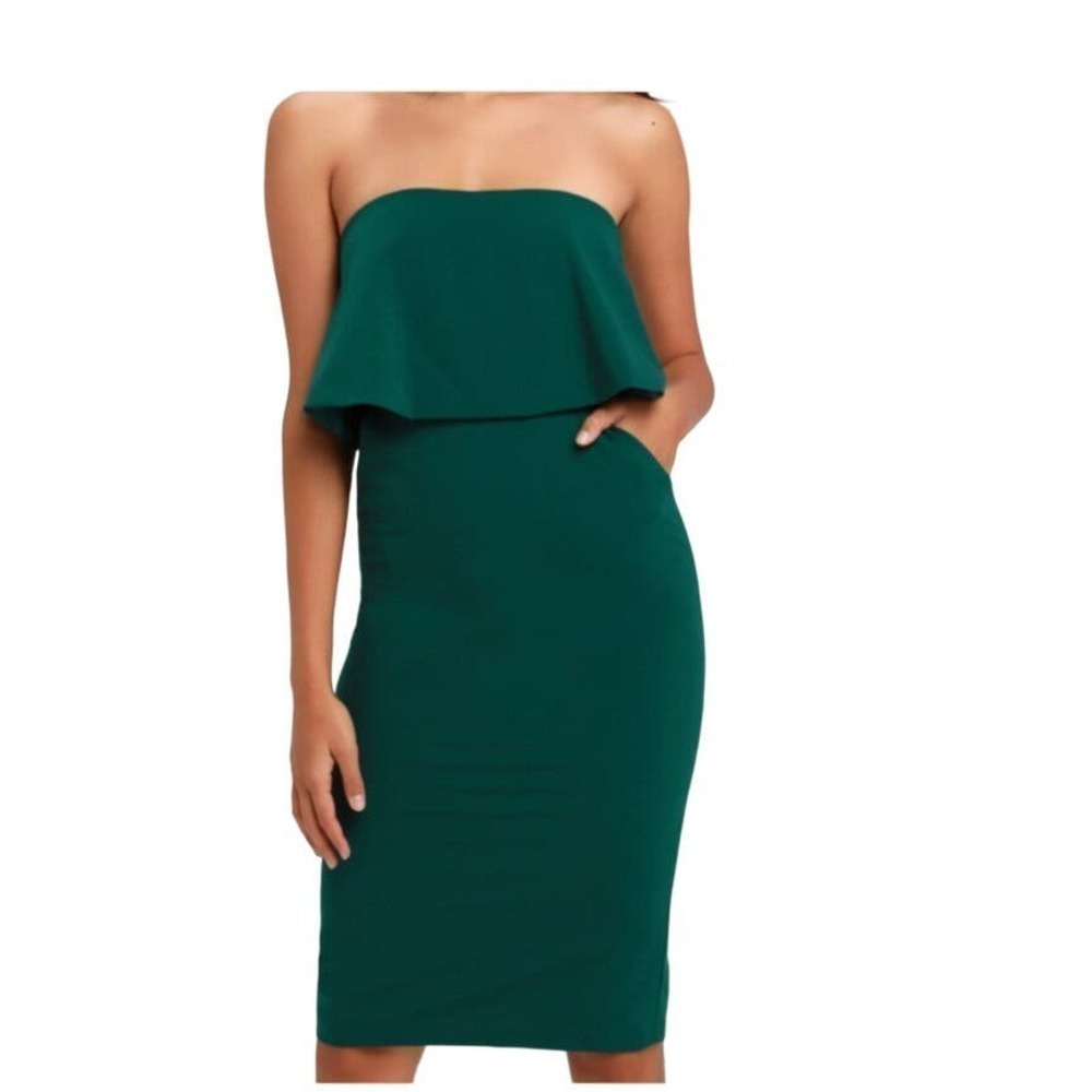 Lulus Lots of Love Womens Strapless Mini Dress Pockets DAE23100AL Green SZ Small